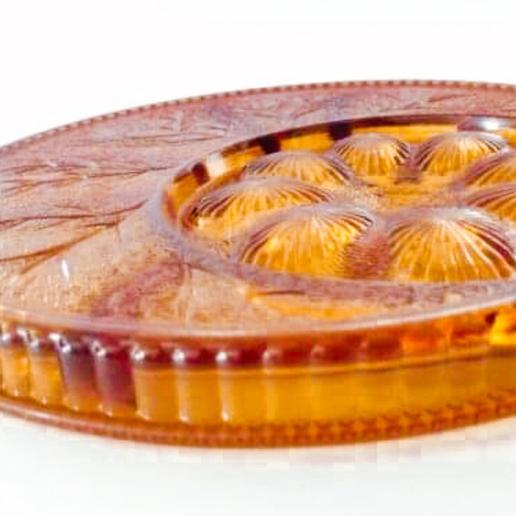 Indiana Glass Amber Depression Glass Egg & Relish Tray 13" - Picture 6 of 6